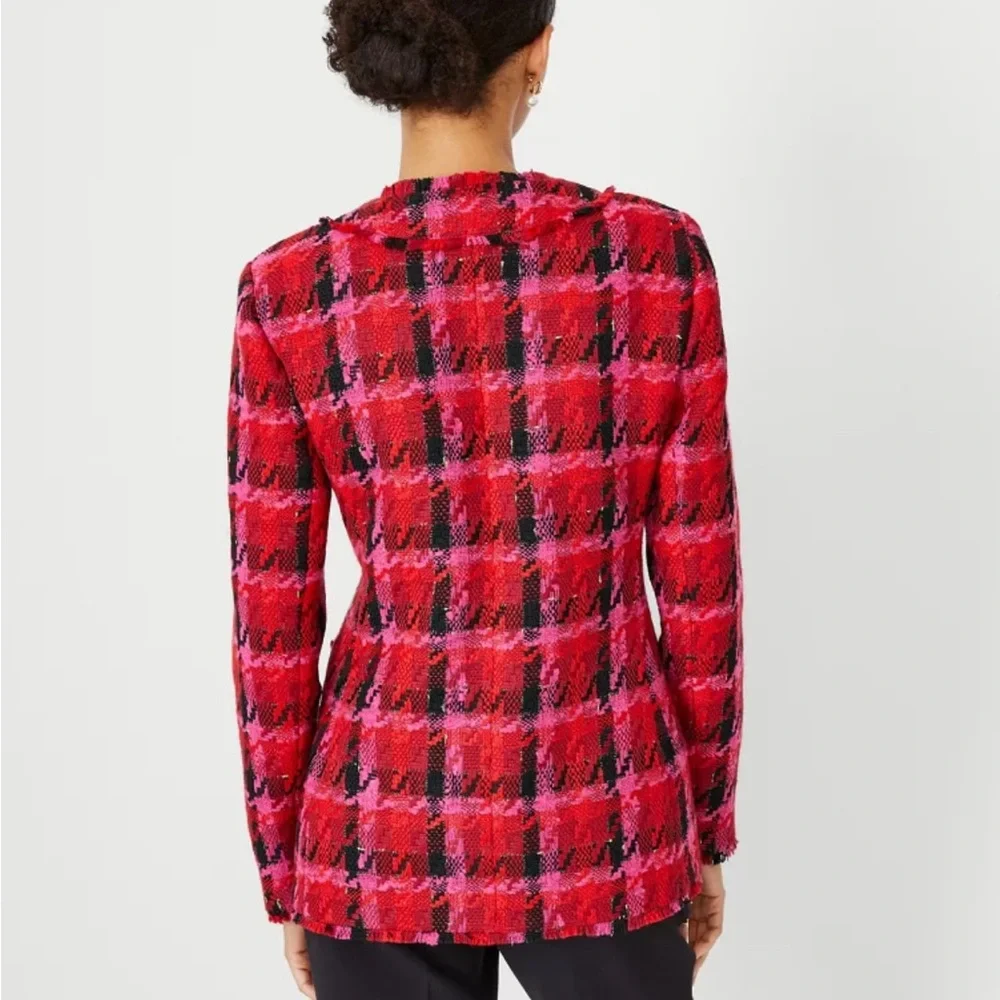 Ann Taylor Pink Multi Houndstooth Tweed Long Jacket - Like new - Picture 10 of 12